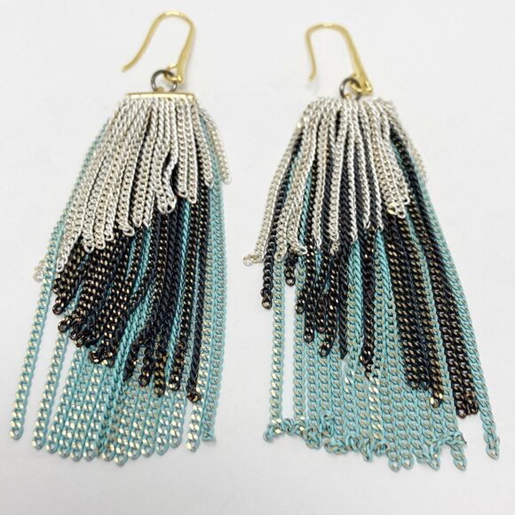 Tri-color Chain Dangle Statement Earrings - Picture 9 of 9